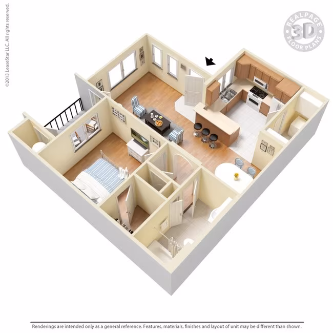 1 Bed 1 Bath 799 SqFt (729 Net) 1101 floor plan